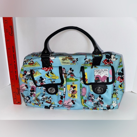 Disney Parks Authentic Mickey & Minnie Mouse Comic Strip Handbag Purse Blue - Picture 11 of 16